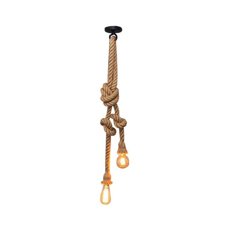 Hemp Rope Knot Brown Hanging Lamp Bare Bulb Design 1 Head Farmhouse Ceiling Pendant Light Clearhalo 'Ceiling Lights' 'Industrial Pendants' 'Industrial' 'Middle Century Pendants' 'Pendant Lights' 'Pendants' 'Tiffany' Lighting' 1911837