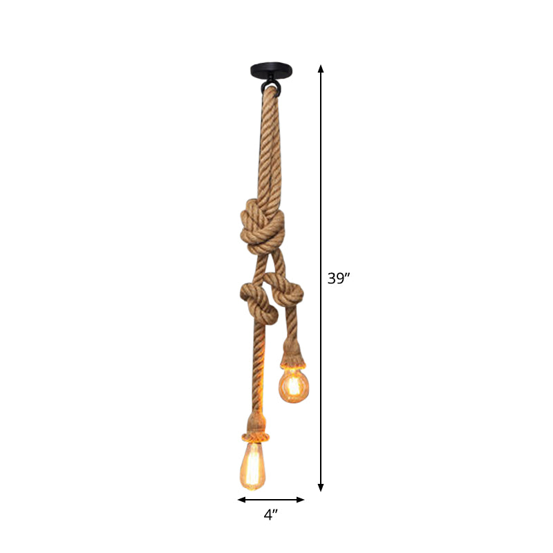 Hemp Rope Knot Brown Hanging Lamp Bare Bulb Design 1 Head Farmhouse Ceiling Pendant Light Clearhalo 'Ceiling Lights' 'Industrial Pendants' 'Industrial' 'Middle Century Pendants' 'Pendant Lights' 'Pendants' 'Tiffany' Lighting' 1911839