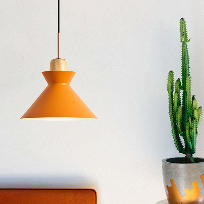 Macaron 1-Light Pendant Lamp Pink/White/Black Cone/Bowl/Bell Hanging Ceiling Light with Iron Shade and Wood Cork Clearhalo 'Ceiling Lights' 'Pendant Lights' 'Pendants' Lighting' 1912004