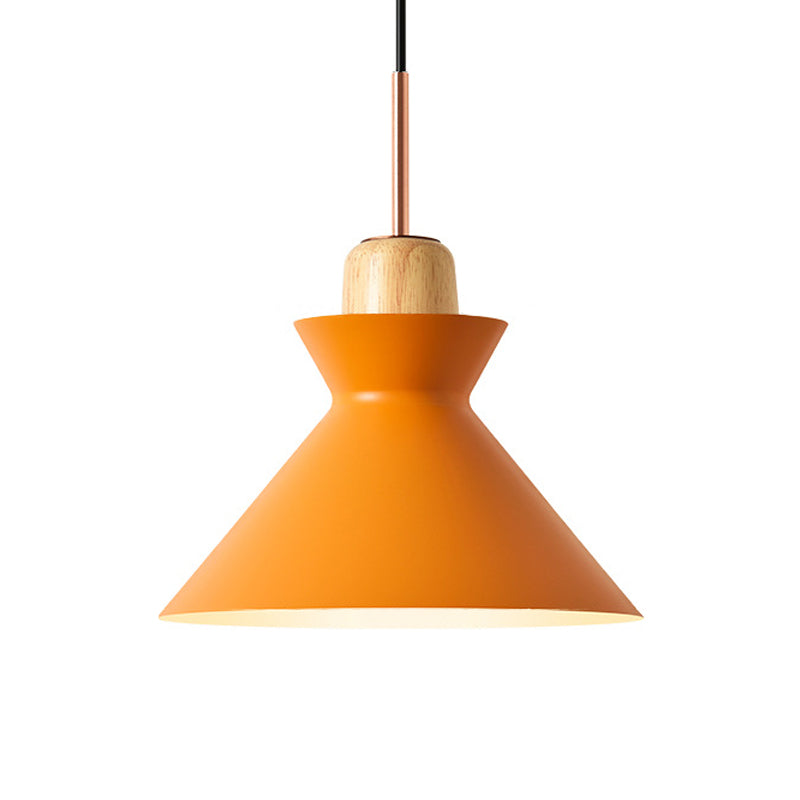 Macaron 1-Light Pendant Lamp Pink/White/Black Cone/Bowl/Bell Hanging Ceiling Light with Iron Shade and Wood Cork Clearhalo 'Ceiling Lights' 'Pendant Lights' 'Pendants' Lighting' 1912005