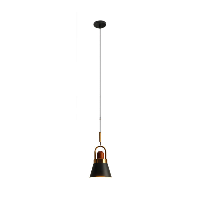 Tapered Shade Bedside Hanging Lamp Metal Single Macaron Pendant Light in Grey/White/Pink with Handle and Wood Cork Clearhalo 'Ceiling Lights' 'Pendant Lights' 'Pendants' Lighting' 1912029