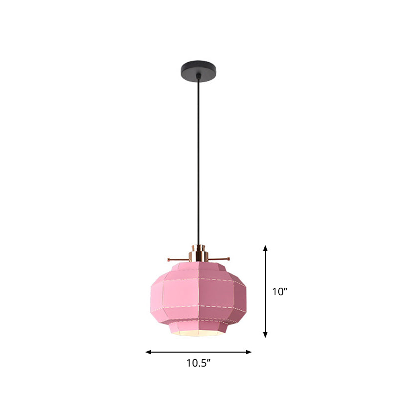 Laser-Cut Teardrop/Lantern/Curved Pendant Macaron Metal 1 Light Restaurant Hanging Light Fixture in Yellow/Pink/Blue Clearhalo 'Ceiling Lights' 'Pendant Lights' 'Pendants' Lighting' 1912139