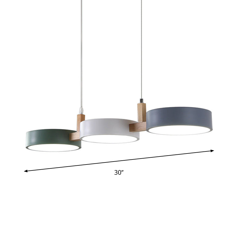 3-Light Dining Room Island Pendant Nordic White-Wood Hanging Lamp with Round Acrylic Shade, Warm/White/3 Color Light Clearhalo 'Ceiling Lights' 'Island Lights' Lighting' 1912165