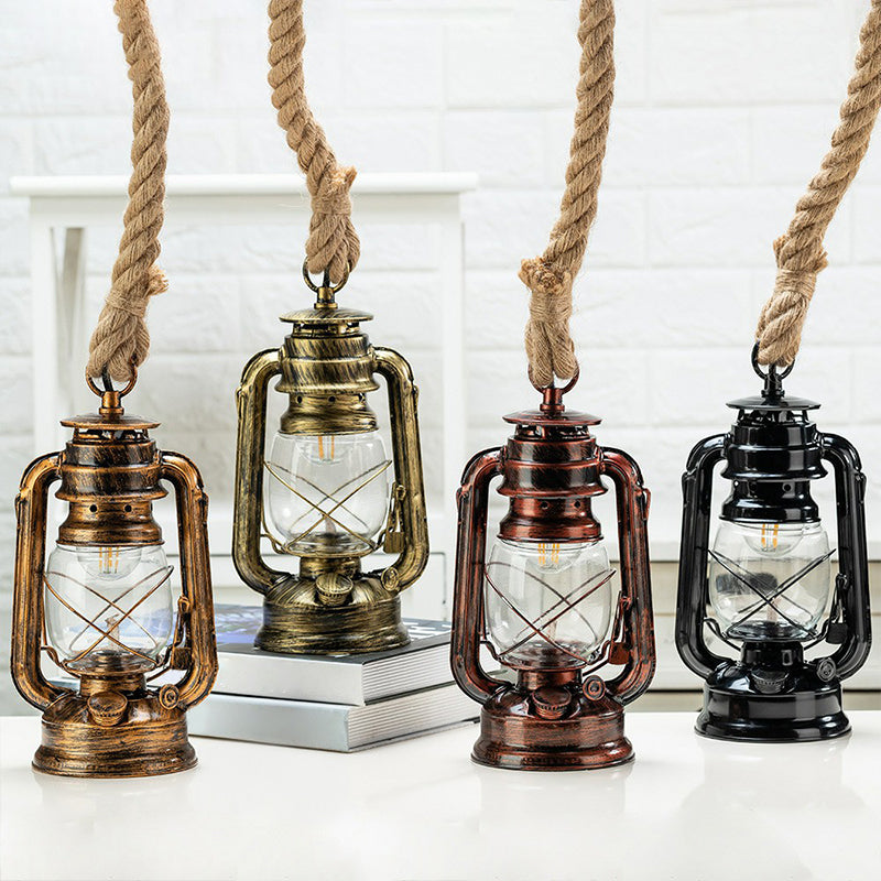 Copper/Gold/Bronze Kerosene Hanging Lamp Coastal Clear Glass 1 Bulb Bedside Pendulum Light with Rope Cord Clearhalo 'Art Deco Pendants' 'Black' 'Cast Iron' 'Ceiling Lights' 'Ceramic' 'Crystal' 'Industrial Pendants' 'Industrial' 'Metal' 'Middle Century Pendants' 'Pendant Lights' 'Pendants' 'Rustic Pendants' 'Tiffany' Lighting' 1912569
