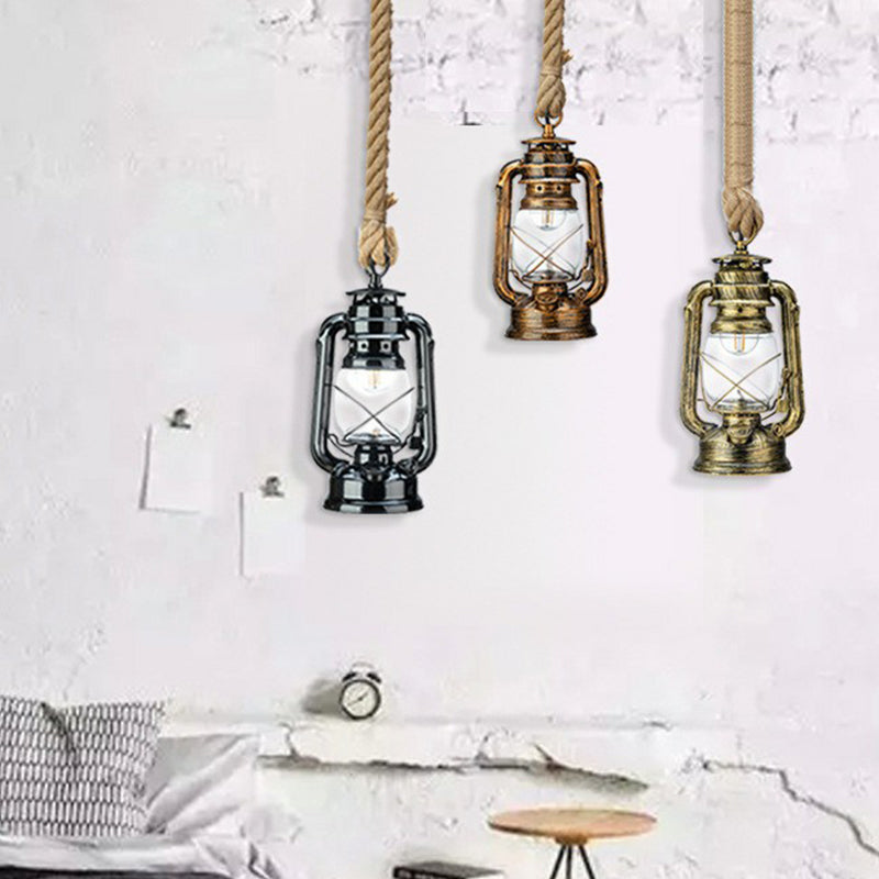 Copper/Gold/Bronze Kerosene Hanging Lamp Coastal Clear Glass 1 Bulb Bedside Pendulum Light with Rope Cord Clearhalo 'Art Deco Pendants' 'Black' 'Cast Iron' 'Ceiling Lights' 'Ceramic' 'Crystal' 'Industrial Pendants' 'Industrial' 'Metal' 'Middle Century Pendants' 'Pendant Lights' 'Pendants' 'Rustic Pendants' 'Tiffany' Lighting' 1912570