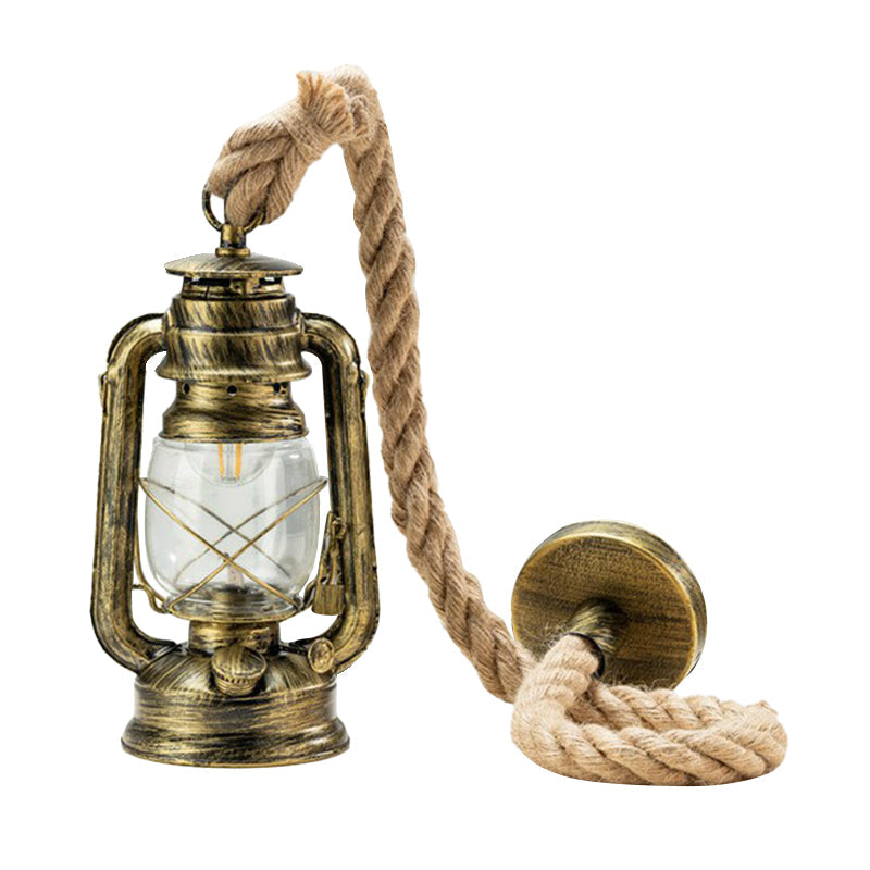 Copper/Gold/Bronze Kerosene Hanging Lamp Coastal Clear Glass 1 Bulb Bedside Pendulum Light with Rope Cord Clearhalo 'Art Deco Pendants' 'Black' 'Cast Iron' 'Ceiling Lights' 'Ceramic' 'Crystal' 'Industrial Pendants' 'Industrial' 'Metal' 'Middle Century Pendants' 'Pendant Lights' 'Pendants' 'Rustic Pendants' 'Tiffany' Lighting' 1912573