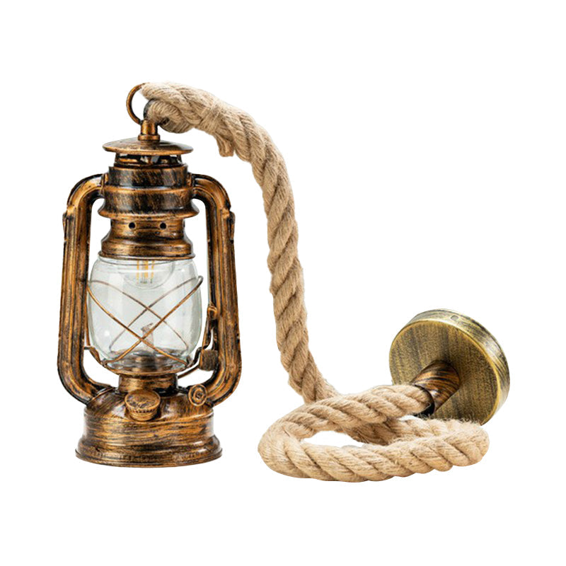 Copper/Gold/Bronze Kerosene Hanging Lamp Coastal Clear Glass 1 Bulb Bedside Pendulum Light with Rope Cord Clearhalo 'Art Deco Pendants' 'Black' 'Cast Iron' 'Ceiling Lights' 'Ceramic' 'Crystal' 'Industrial Pendants' 'Industrial' 'Metal' 'Middle Century Pendants' 'Pendant Lights' 'Pendants' 'Rustic Pendants' 'Tiffany' Lighting' 1912578