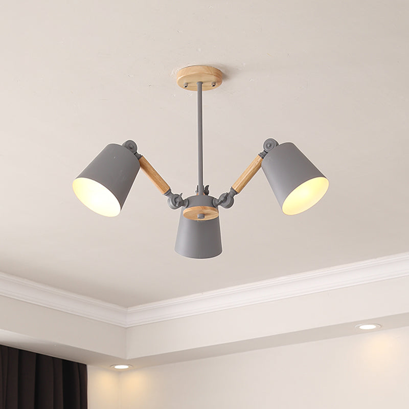 Bedroom Chandelier for Girls, Macaron Wood Ceiling Light with Bucket Shade and Adjustable Arm Clearhalo 'Ceiling Lights' 'Chandeliers' Lighting' options 1913235