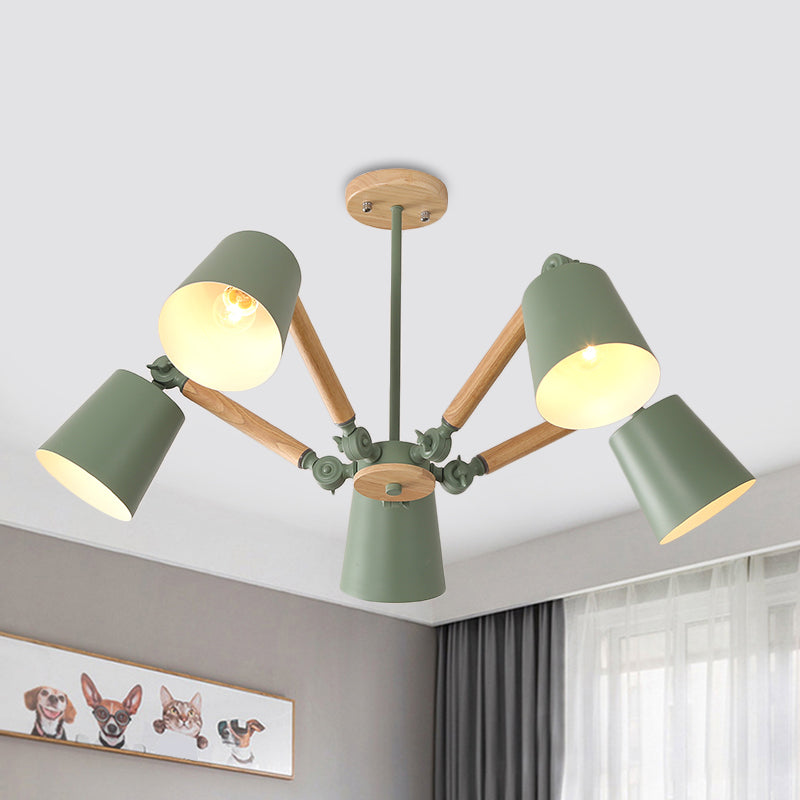 Bedroom Chandelier for Girls, Macaron Wood Ceiling Light with Bucket Shade and Adjustable Arm Clearhalo 'Ceiling Lights' 'Chandeliers' Lighting' options 1913246