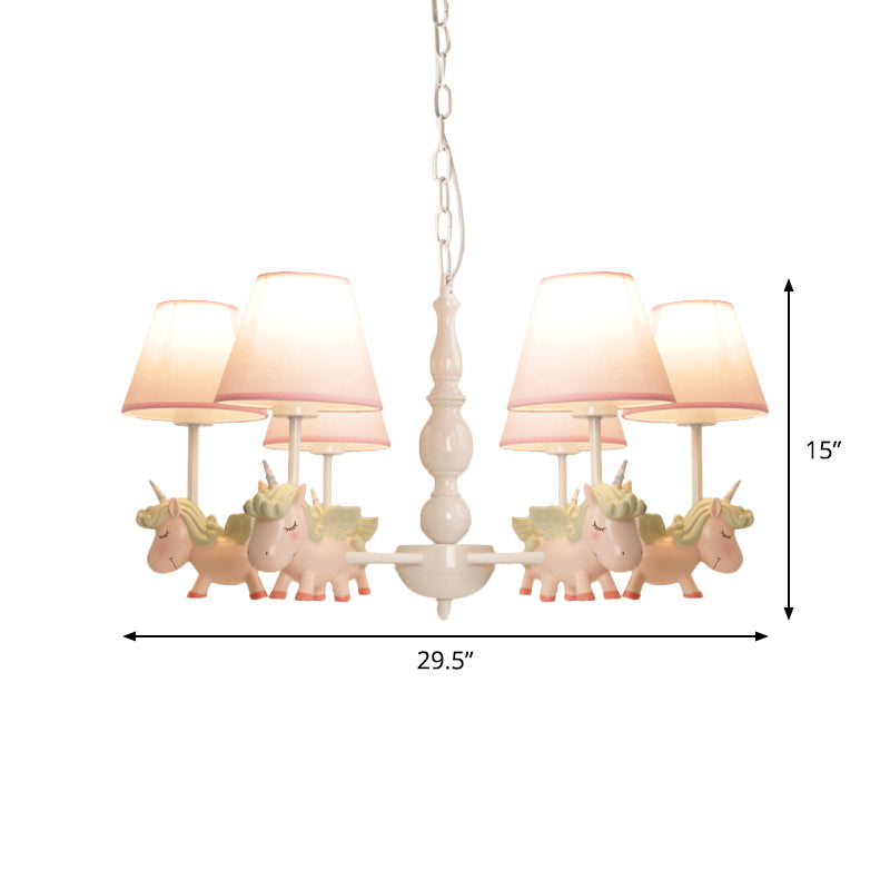 Nursery Room Chandelier, Cartoon Pendant Light Fixture with Pink Bucket Fabric Shade and Unicorn Clearhalo 'Ceiling Lights' 'Chandeliers' Lighting' options 1913347