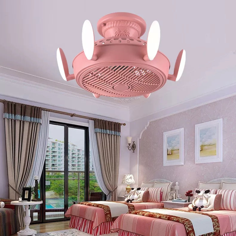Nordic Style Fan Semi Flushmount Light 6 Lights Macaron Colored Ceiling Fan for Bedroom Clearhalo 'Ceiling Fans with Lights' 'Ceiling Fans' 'Kids Ceiling Fans' 'Kids' Lighting' 1913349