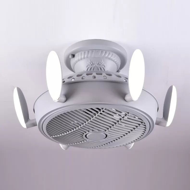 Nordic Style Fan Semi Flushmount Light 6 Lights Macaron Colored Ceiling Fan for Bedroom Grey Remote Control Clearhalo 'Ceiling Fans with Lights' 'Ceiling Fans' 'Kids Ceiling Fans' 'Kids' Lighting' 1913353