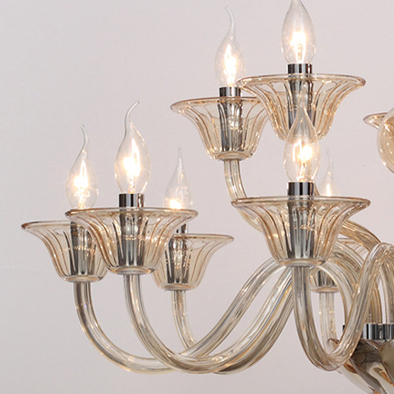 Vintage Curvy Arm Chandelier Lighting 6 Heads Clear/White/Black Glass Hanging Pendant Lamp in Chrome for Living Room Clearhalo 'Ceiling Lights' 'Chandeliers' Lighting' options 1913425