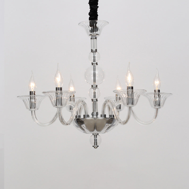 Vintage Curvy Arm Chandelier Lighting 6 Heads Clear/White/Black Glass Hanging Pendant Lamp in Chrome for Living Room Clearhalo 'Ceiling Lights' 'Chandeliers' Lighting' options 1913430