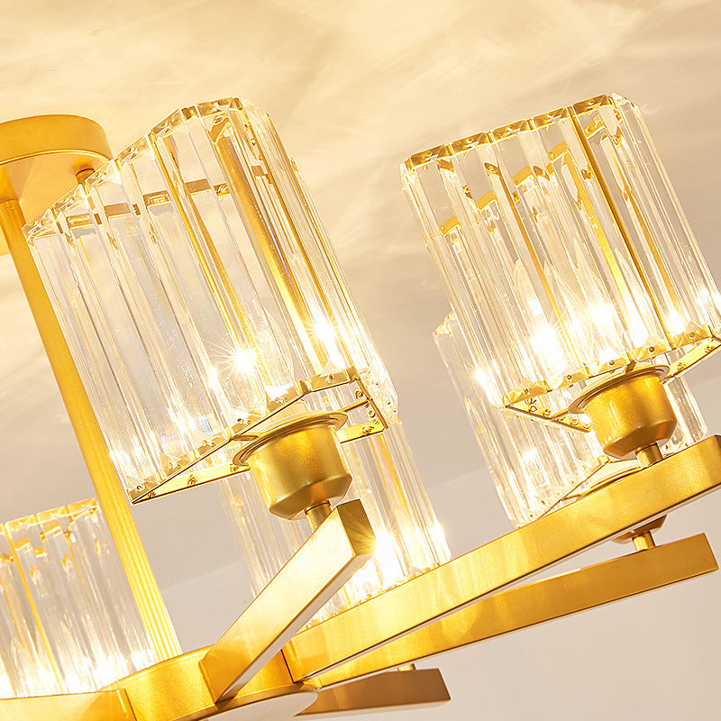 3/6/8 Lights Rectangle Semi Flush Lighting Contemporary Gold Crystal Semi-Flush Mount for Living Room Clearhalo 'Ceiling Lights' 'Close To Ceiling Lights' 'Close to ceiling' 'Semi-flushmount' Lighting' 1913485