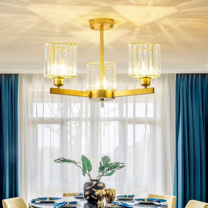 3/6/8 Lights Rectangle Semi Flush Lighting Contemporary Gold Crystal Semi-Flush Mount for Living Room Clearhalo 'Ceiling Lights' 'Close To Ceiling Lights' 'Close to ceiling' 'Semi-flushmount' Lighting' 1913494
