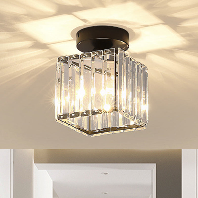 Drum Clear Crystal Semi Flush Mount Metal Modern Semi Flushmount Ceiling Light for Hallway Clearhalo 'Ceiling Lights' 'Close To Ceiling Lights' 'Close to ceiling' 'Semi-flushmount' Lighting' 1913575
