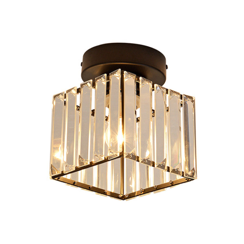 Drum Clear Crystal Semi Flush Mount Metal Modern Semi Flushmount Ceiling Light for Hallway Clearhalo 'Ceiling Lights' 'Close To Ceiling Lights' 'Close to ceiling' 'Semi-flushmount' Lighting' 1913576