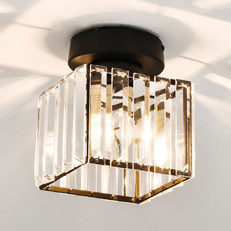 Drum Clear Crystal Semi Flush Mount Metal Modern Semi Flushmount Ceiling Light for Hallway Clearhalo 'Ceiling Lights' 'Close To Ceiling Lights' 'Close to ceiling' 'Semi-flushmount' Lighting' 1913577