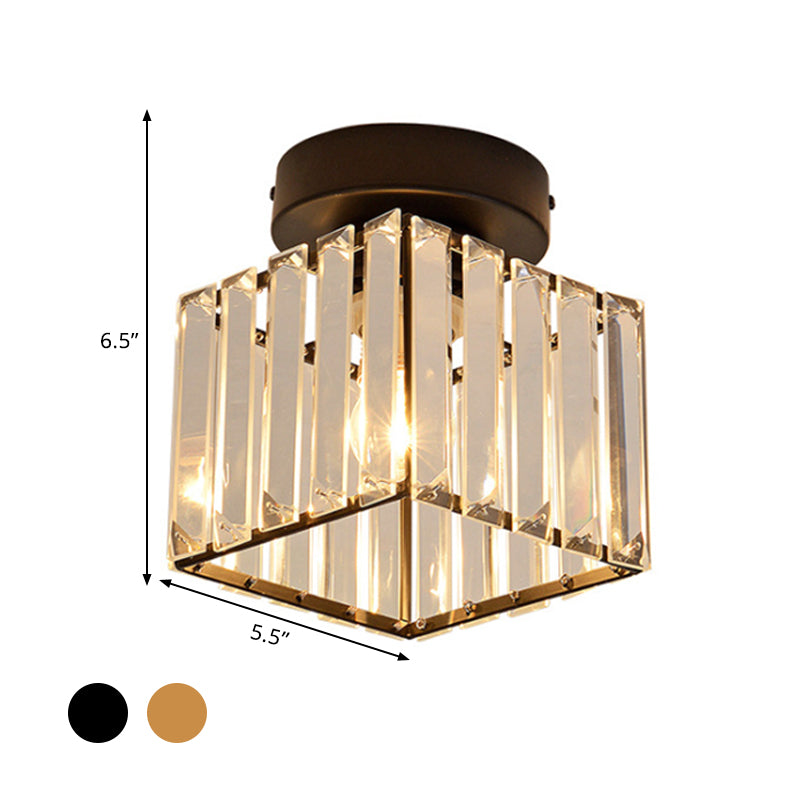 Drum Clear Crystal Semi Flush Mount Metal Modern Semi Flushmount Ceiling Light for Hallway Clearhalo 'Ceiling Lights' 'Close To Ceiling Lights' 'Close to ceiling' 'Semi-flushmount' Lighting' 1913578