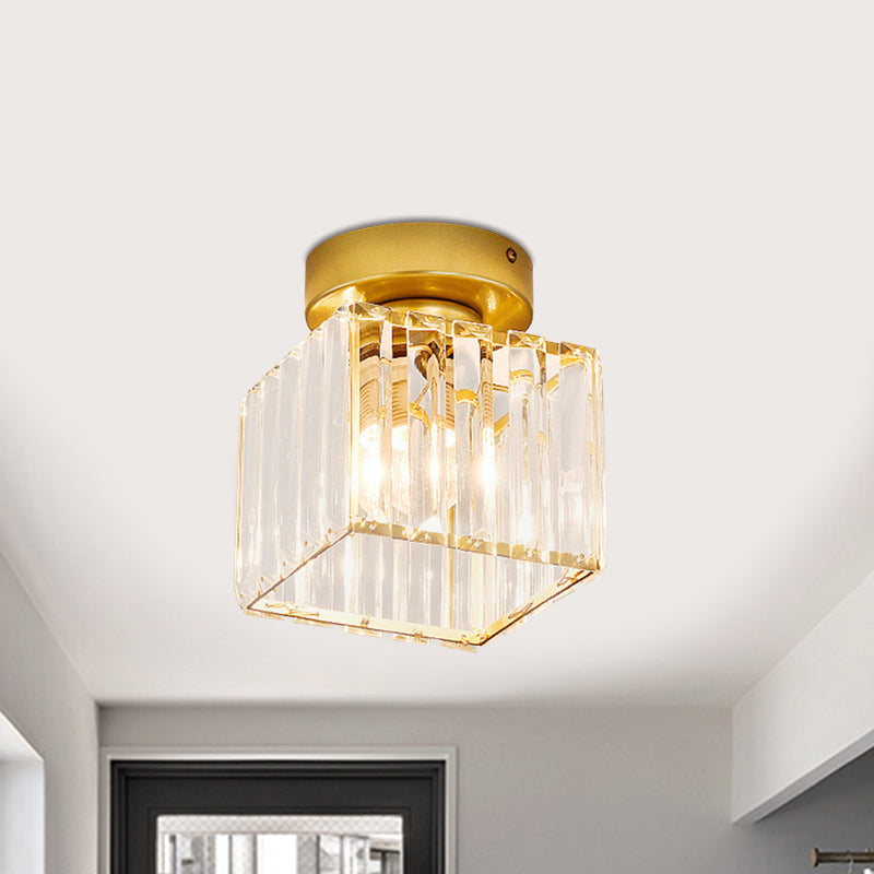 Drum Clear Crystal Semi Flush Mount Metal Modern Semi Flushmount Ceiling Light for Hallway Clearhalo 'Ceiling Lights' 'Close To Ceiling Lights' 'Close to ceiling' 'Semi-flushmount' Lighting' 1913579