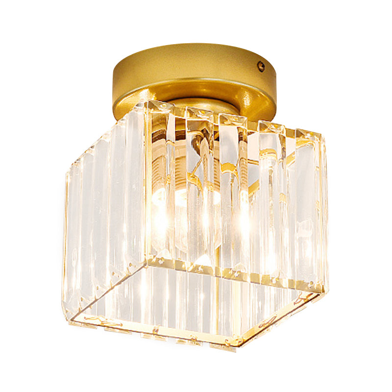 Drum Clear Crystal Semi Flush Mount Metal Modern Semi Flushmount Ceiling Light for Hallway Clearhalo 'Ceiling Lights' 'Close To Ceiling Lights' 'Close to ceiling' 'Semi-flushmount' Lighting' 1913581