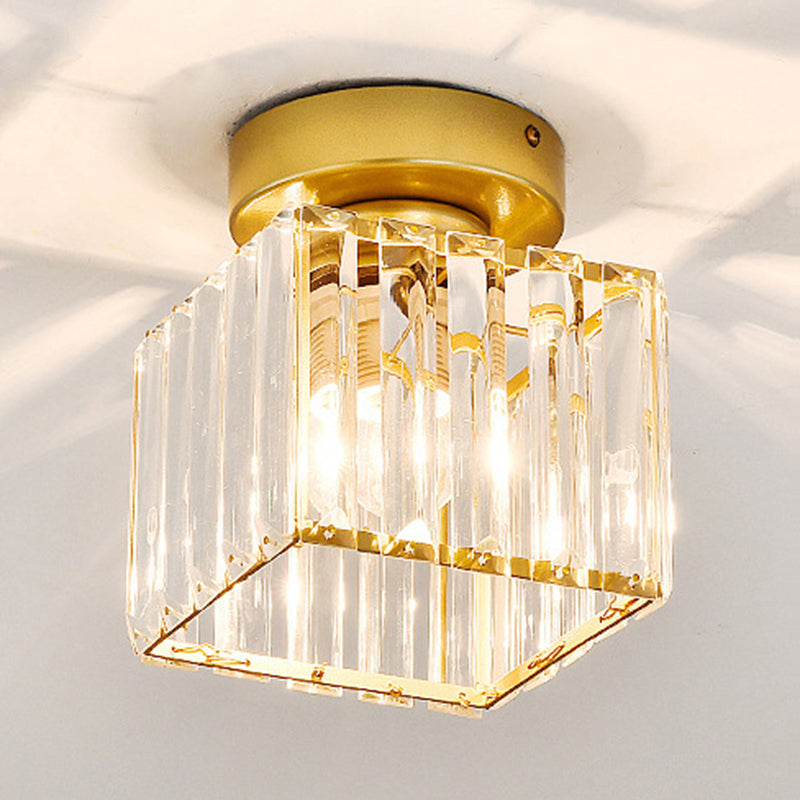 Drum Clear Crystal Semi Flush Mount Metal Modern Semi Flushmount Ceiling Light for Hallway Clearhalo 'Ceiling Lights' 'Close To Ceiling Lights' 'Close to ceiling' 'Semi-flushmount' Lighting' 1913582