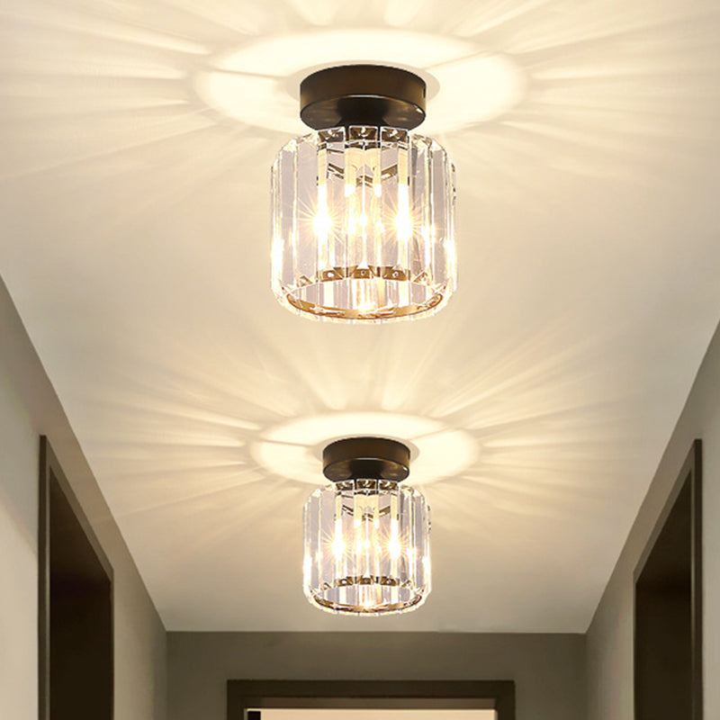 Drum Clear Crystal Semi Flush Mount Metal Modern Semi Flushmount Ceiling Light for Hallway Clearhalo 'Ceiling Lights' 'Close To Ceiling Lights' 'Close to ceiling' 'Semi-flushmount' Lighting' 1913583
