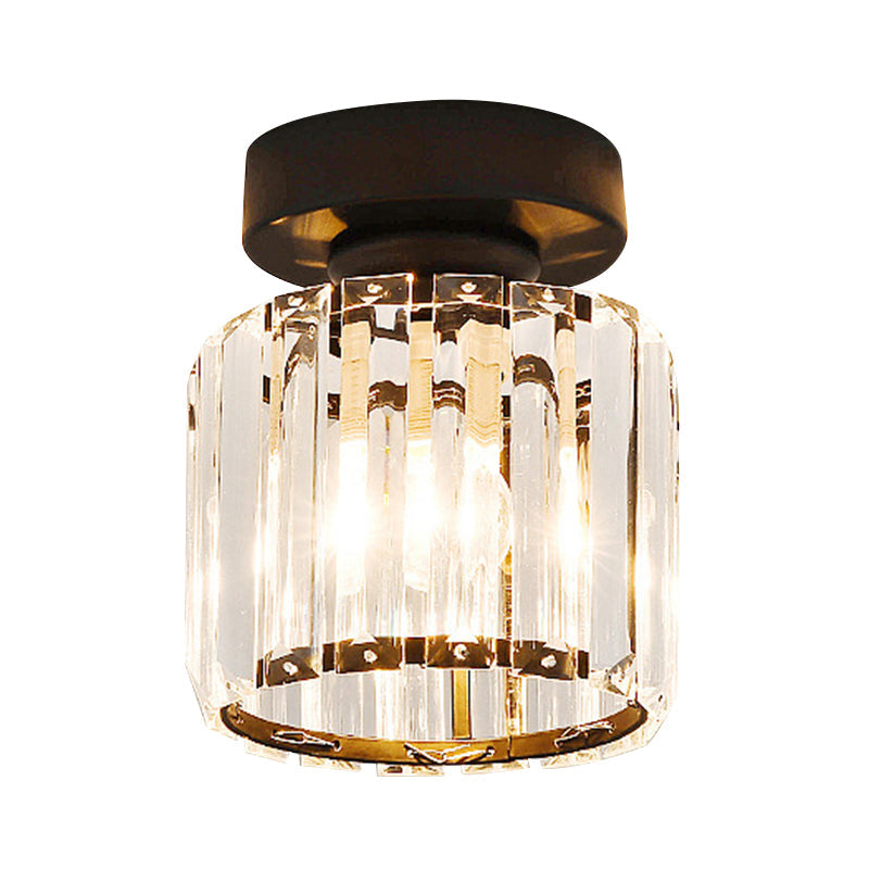 Drum Clear Crystal Semi Flush Mount Metal Modern Semi Flushmount Ceiling Light for Hallway Clearhalo 'Ceiling Lights' 'Close To Ceiling Lights' 'Close to ceiling' 'Semi-flushmount' Lighting' 1913585