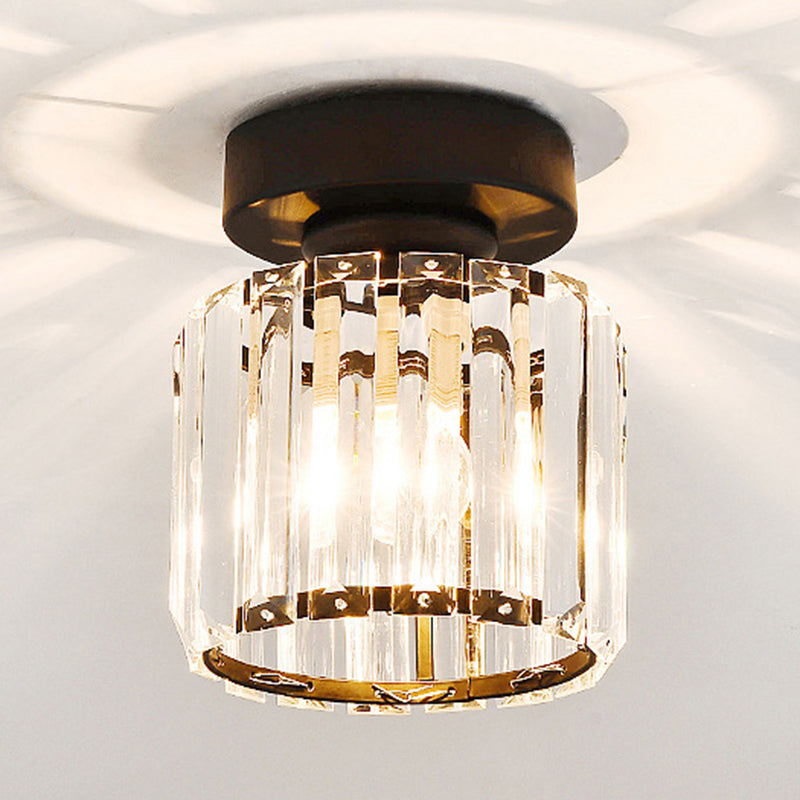 Drum Clear Crystal Semi Flush Mount Metal Modern Semi Flushmount Ceiling Light for Hallway Clearhalo 'Ceiling Lights' 'Close To Ceiling Lights' 'Close to ceiling' 'Semi-flushmount' Lighting' 1913586