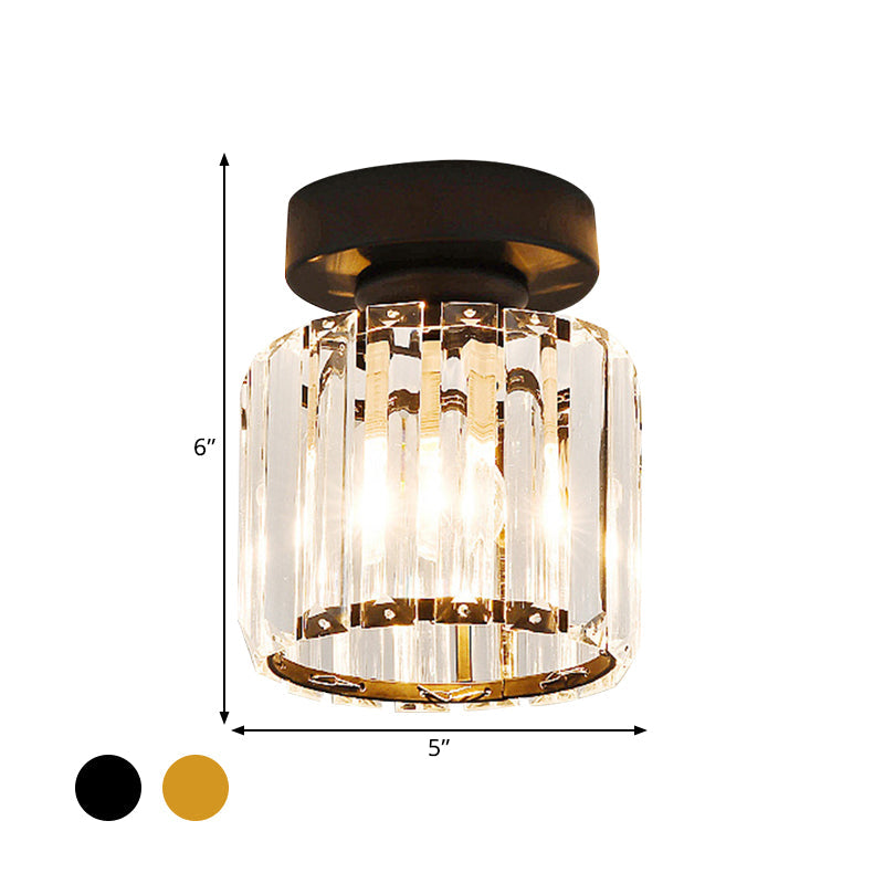 Drum Clear Crystal Semi Flush Mount Metal Modern Semi Flushmount Ceiling Light for Hallway Clearhalo 'Ceiling Lights' 'Close To Ceiling Lights' 'Close to ceiling' 'Semi-flushmount' Lighting' 1913587