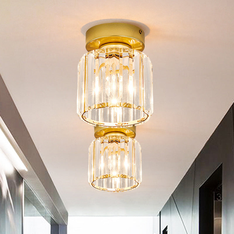 Drum Clear Crystal Semi Flush Mount Metal Modern Semi Flushmount Ceiling Light for Hallway Clearhalo 'Ceiling Lights' 'Close To Ceiling Lights' 'Close to ceiling' 'Semi-flushmount' Lighting' 1913588