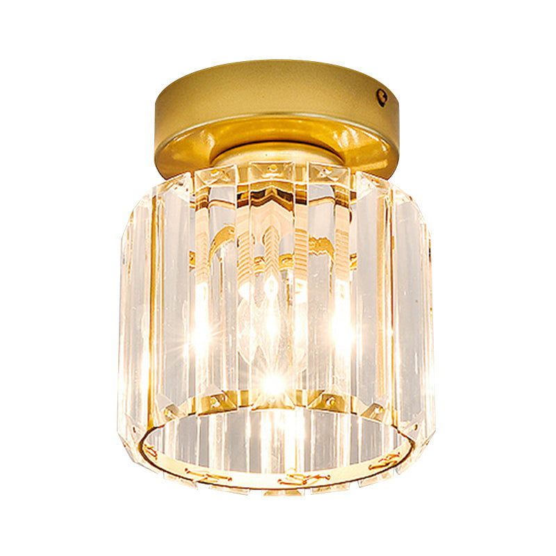 Drum Clear Crystal Semi Flush Mount Metal Modern Semi Flushmount Ceiling Light for Hallway Clearhalo 'Ceiling Lights' 'Close To Ceiling Lights' 'Close to ceiling' 'Semi-flushmount' Lighting' 1913590