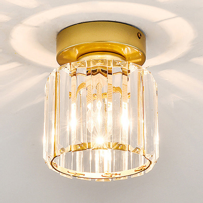 Drum Clear Crystal Semi Flush Mount Metal Modern Semi Flushmount Ceiling Light for Hallway Clearhalo 'Ceiling Lights' 'Close To Ceiling Lights' 'Close to ceiling' 'Semi-flushmount' Lighting' 1913591