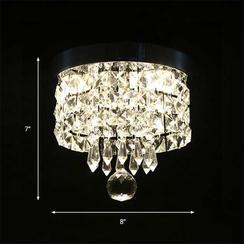 Drum Layered Flush Mount Light Crystal Glam Ceiling Light Fixture in Chrome Clearhalo 'Ceiling Lights' 'Close To Ceiling Lights' 'Close to ceiling' 'Flush mount' Lighting' 1913597