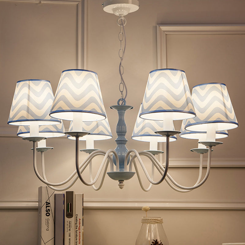 Blue Zig Zag Pendant Light with Fabric Shade Modern Metal Chandelier for Child Bedroom 8 Blue Clearhalo 'Ceiling Lights' 'Chandeliers' Lighting' options 191566_89e11e7e-8bac-48fd-90d7-c599db34eea5