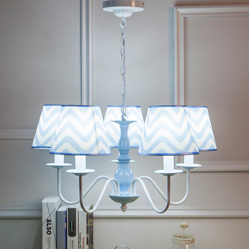 Blue Zig Zag Pendant Light with Fabric Shade Modern Metal Chandelier for Child Bedroom Clearhalo 'Ceiling Lights' 'Chandeliers' Lighting' options 191575
