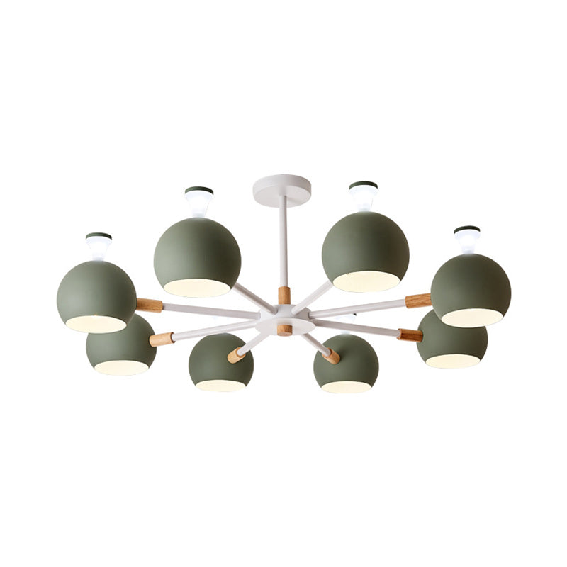 Living Room Dome Shape Hanging Light Iron 8 Bulbs Macaron Style Pendant Light Fixture Clearhalo 'Ceiling Lights' 'Chandeliers' Lighting' options 191610