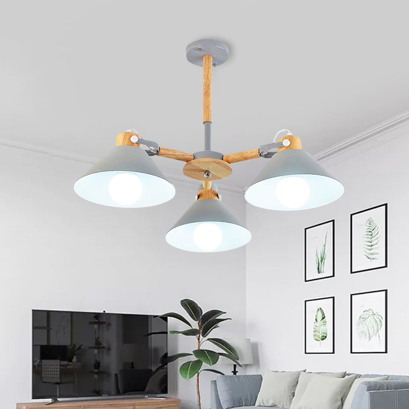 Metal Wood Cone Hanging Pendant Lights 3 Lights Chic Modern Hanging Lamp for Hallway Clearhalo 'Ceiling Lights' 'Chandeliers' Lighting' options 191641