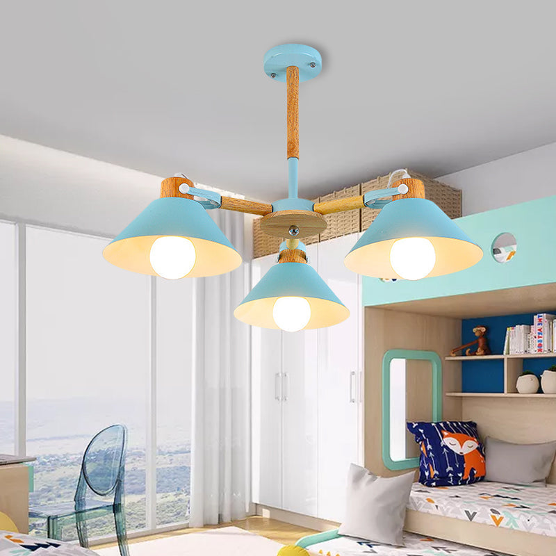 Metal Wood Cone Hanging Pendant Lights 3 Lights Chic Modern Hanging Lamp for Hallway Blue Clearhalo 'Ceiling Lights' 'Chandeliers' Lighting' options 191645_9e05864f-4a81-43a3-adf7-8edcc14aa6df