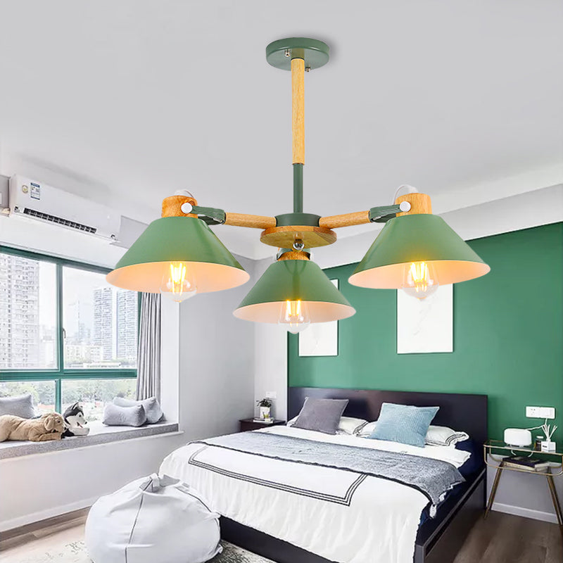 Metal Wood Cone Hanging Pendant Lights 3 Lights Chic Modern Hanging Lamp for Hallway Clearhalo 'Ceiling Lights' 'Chandeliers' Lighting' options 191648