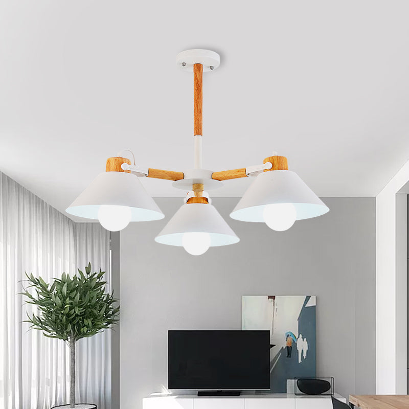 Metal Wood Cone Hanging Pendant Lights 3 Lights Chic Modern Hanging Lamp for Hallway White Clearhalo 'Ceiling Lights' 'Chandeliers' Lighting' options 191651_9d3086b6-14a1-4202-8844-860d42820989