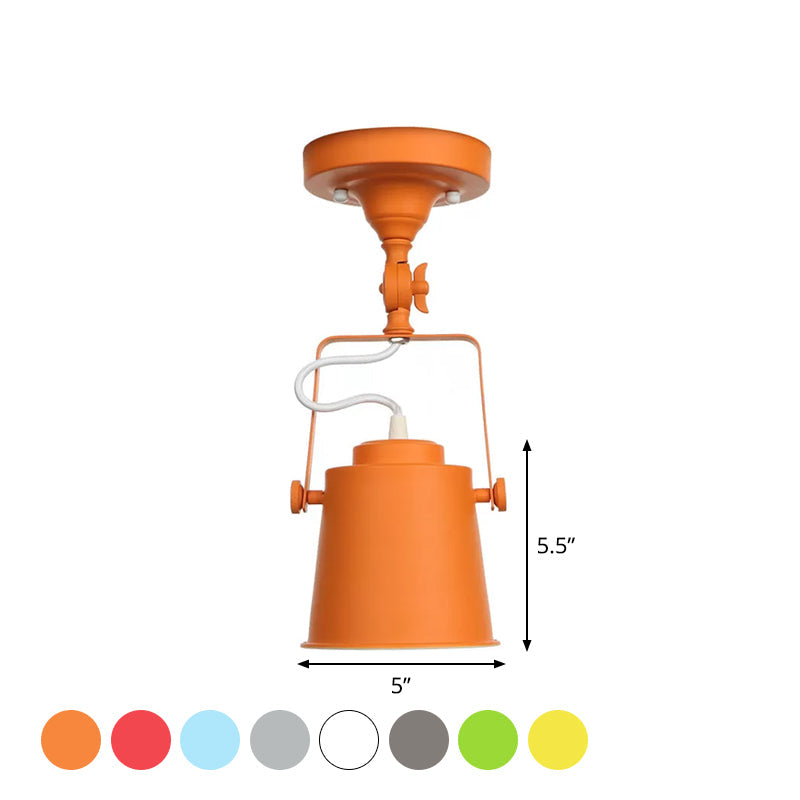 Nordic Bucket Rotatable Ceiling Light 1 Head Iron Semi Flush Mount Lighting with Bracket in Red/Orange/Grey Clearhalo 'Ceiling Lights' 'Close To Ceiling Lights' 'Close to ceiling' 'Semi-flushmount' Lighting' 1916533