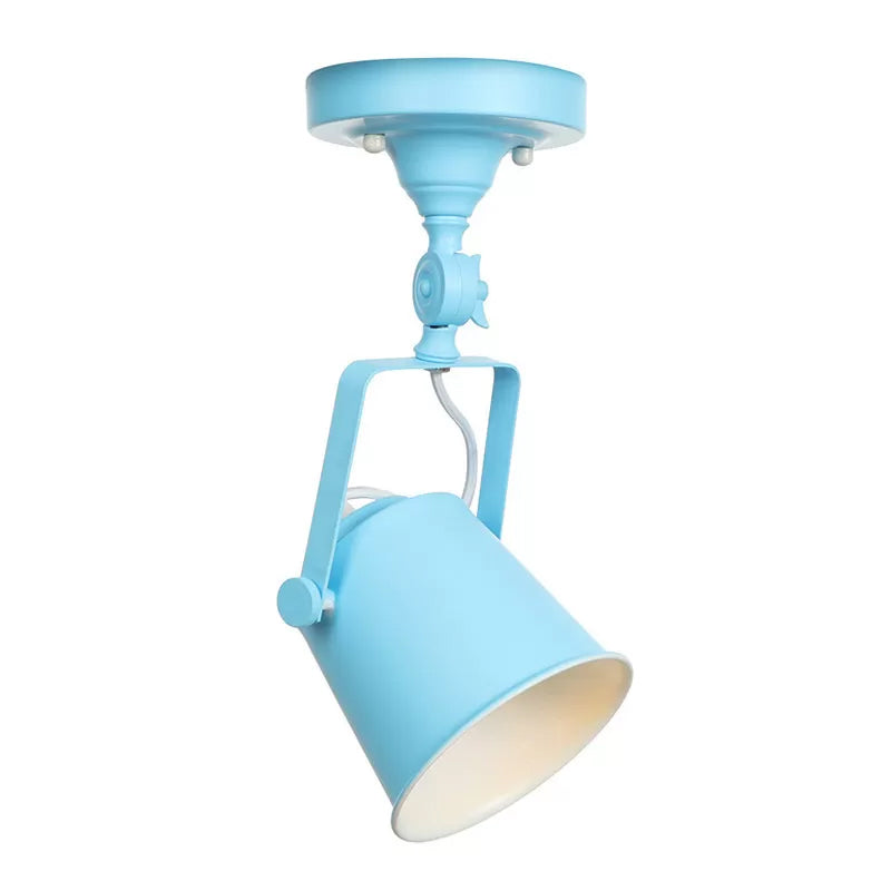 Nordic Bucket Rotatable Ceiling Light 1 Head Iron Semi Flush Mount Lighting with Bracket in Red/Orange/Grey Clearhalo 'Ceiling Lights' 'Close To Ceiling Lights' 'Close to ceiling' 'Semi-flushmount' Lighting' 1916537