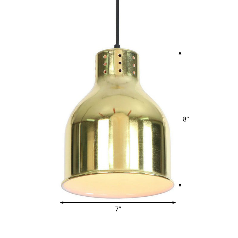 Iron Bell/Cone/Trumpet Pendant Light Kit Vintage 1 Head Living Room Down Lighting with Vent Hole in Gold Clearhalo 'Art Deco Pendants' 'Cast Iron' 'Ceiling Lights' 'Ceramic' 'Crystal' 'Industrial Pendants' 'Industrial' 'Metal' 'Middle Century Pendants' 'Pendant Lights' 'Pendants' 'Tiffany' Lighting' 1916556