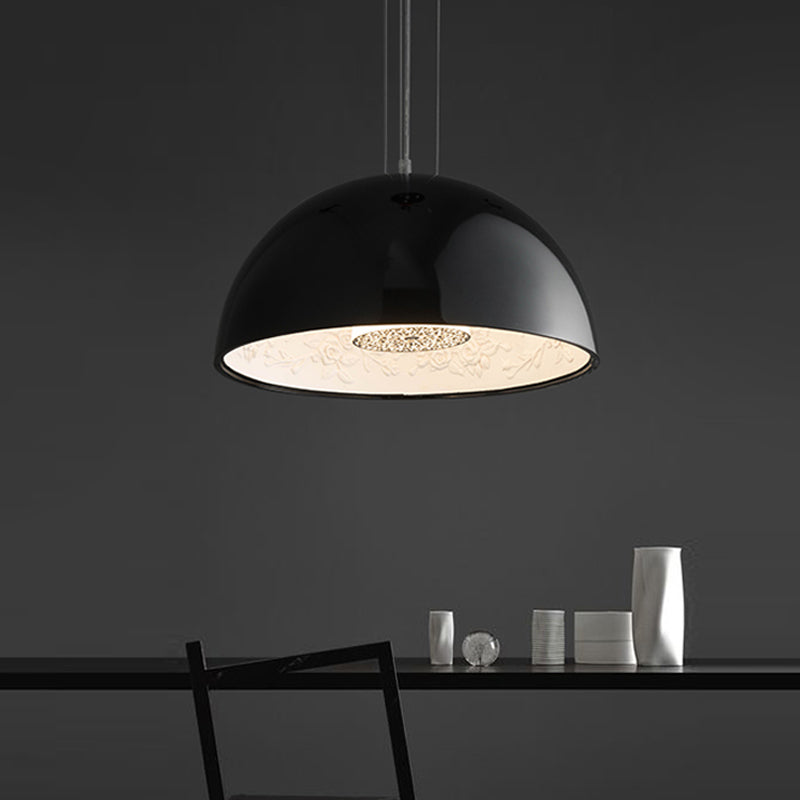 Hemispherical Resin Pendulum Light Industrial 16"/23" W Single Living Room Pendant Lamp in Black/White with Carved Rose Inside Clearhalo 'Art Deco Pendants' 'Black' 'Cast Iron' 'Ceiling Lights' 'Ceramic' 'Crystal' 'Industrial Pendants' 'Industrial' 'Metal' 'Middle Century Pendants' 'Pendant Lights' 'Pendants' 'Rustic Pendants' 'Tiffany' Lighting' 1916575