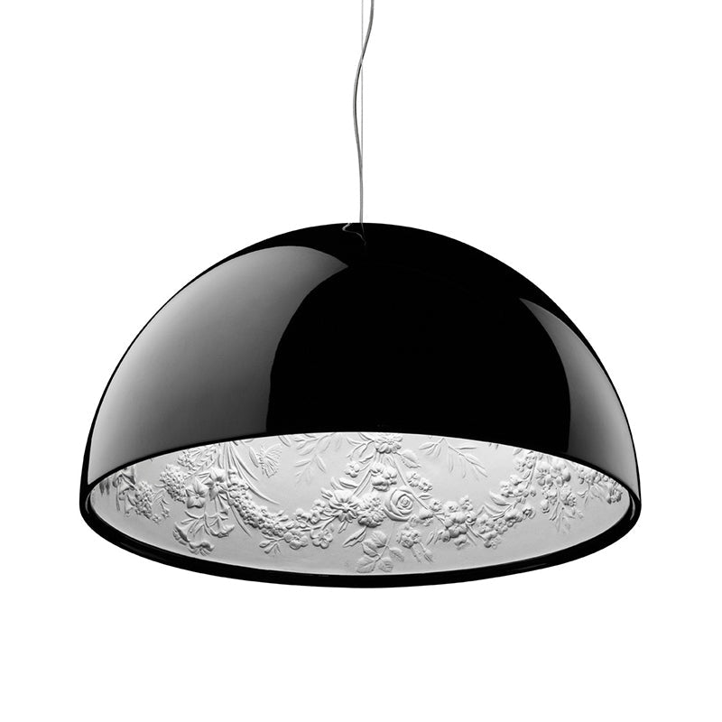Hemispherical Resin Pendulum Light Industrial 16"/23" W Single Living Room Pendant Lamp in Black/White with Carved Rose Inside Clearhalo 'Art Deco Pendants' 'Black' 'Cast Iron' 'Ceiling Lights' 'Ceramic' 'Crystal' 'Industrial Pendants' 'Industrial' 'Metal' 'Middle Century Pendants' 'Pendant Lights' 'Pendants' 'Rustic Pendants' 'Tiffany' Lighting' 1916577