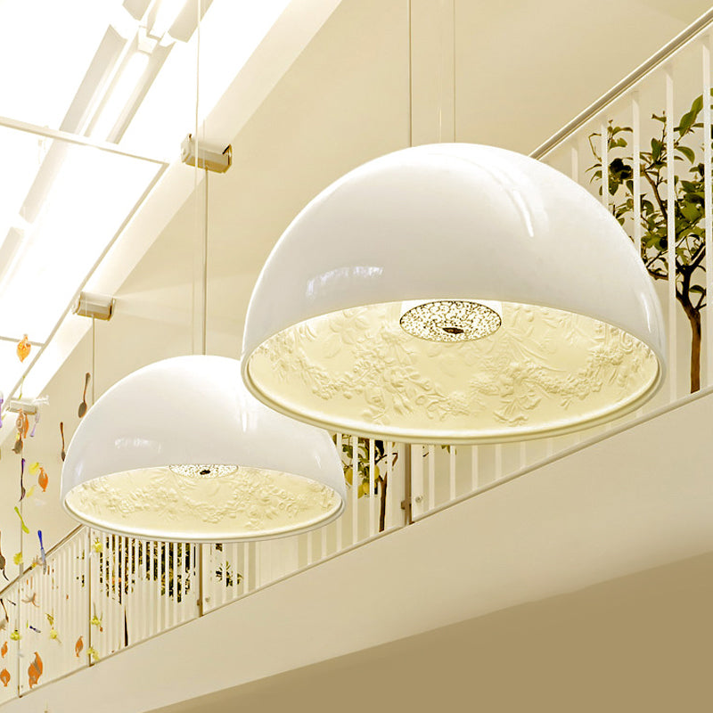 Hemispherical Resin Pendulum Light Industrial 16"/23" W Single Living Room Pendant Lamp in Black/White with Carved Rose Inside White Clearhalo 'Art Deco Pendants' 'Black' 'Cast Iron' 'Ceiling Lights' 'Ceramic' 'Crystal' 'Industrial Pendants' 'Industrial' 'Metal' 'Middle Century Pendants' 'Pendant Lights' 'Pendants' 'Rustic Pendants' 'Tiffany' Lighting' 1916580