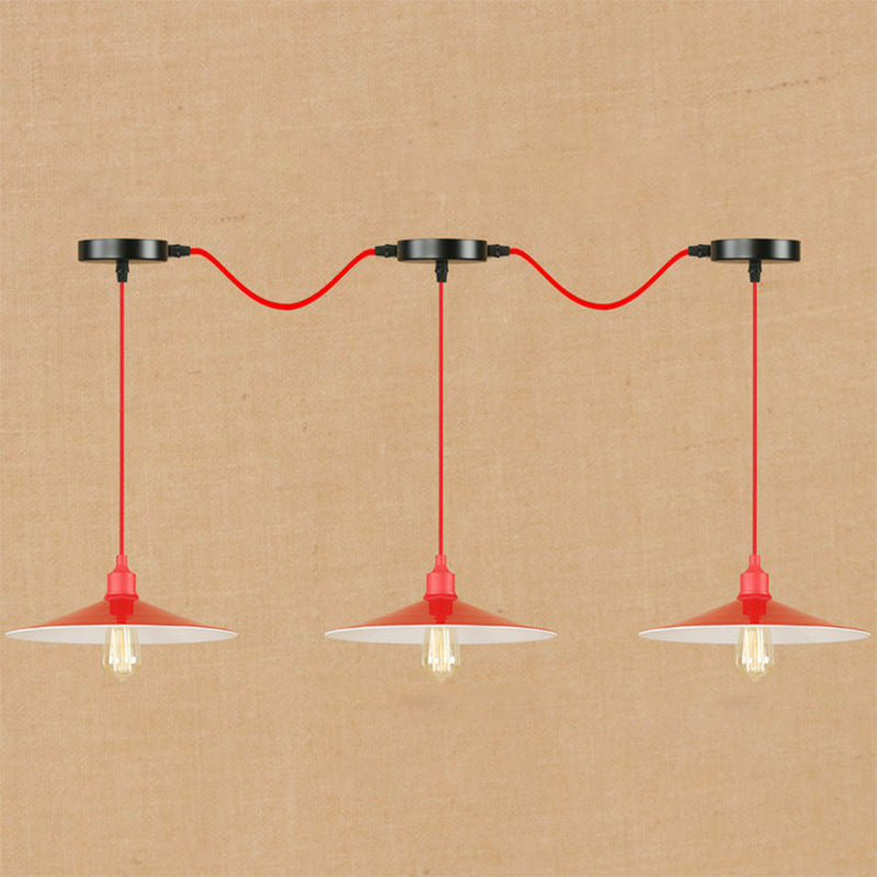 Red Saucer Suspension Lighting Factory Metal 1/3-Head Living Room Swag Pendant Light 3 Red A Clearhalo 'Art Deco Pendants' 'Cast Iron' 'Ceiling Lights' 'Ceramic' 'Crystal' 'Industrial Pendants' 'Industrial' 'Metal' 'Middle Century Pendants' 'Pendant Lights' 'Pendants' 'Tiffany' Lighting' 1916823