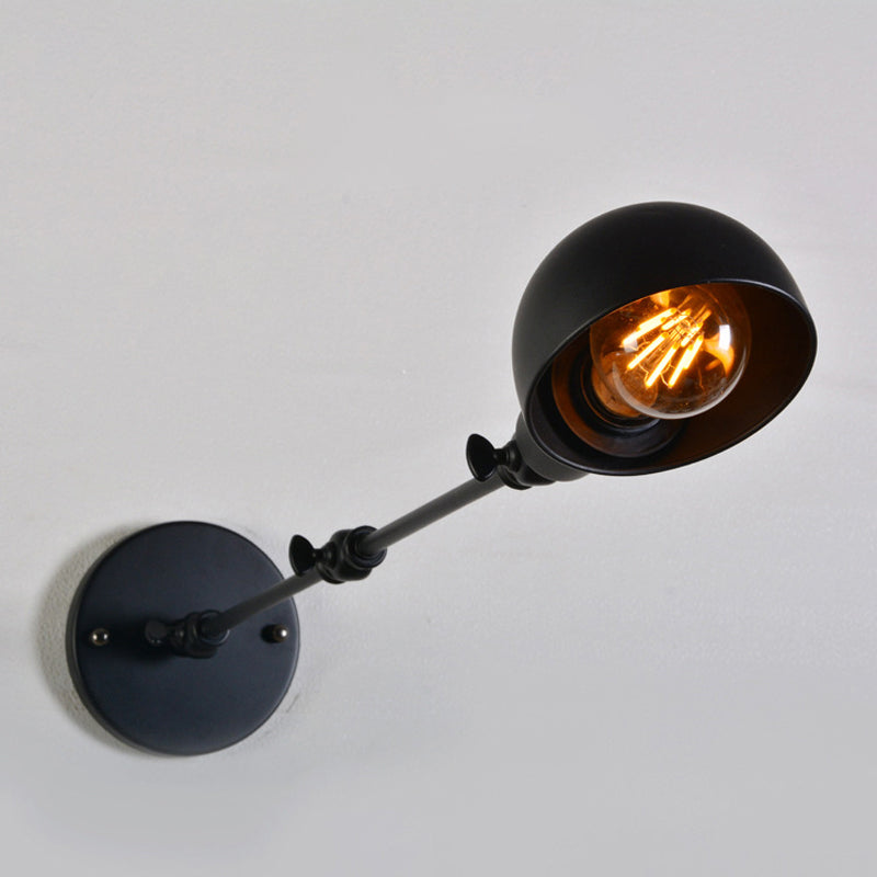 8"+8"/12"+12" W Retro Swing Arm Wall Lamp Single-Bulb Iron Wall Mounted Lighting with Bowl Shade in Black Clearhalo 'Art deco wall lights' 'Cast Iron' 'Glass' 'Industrial wall lights' 'Industrial' 'Middle century wall lights' 'Modern' 'Rustic wall lights' 'Tiffany' 'Traditional wall lights' 'Wall Lamps & Sconces' 'Wall Lights' Lighting' 1916859